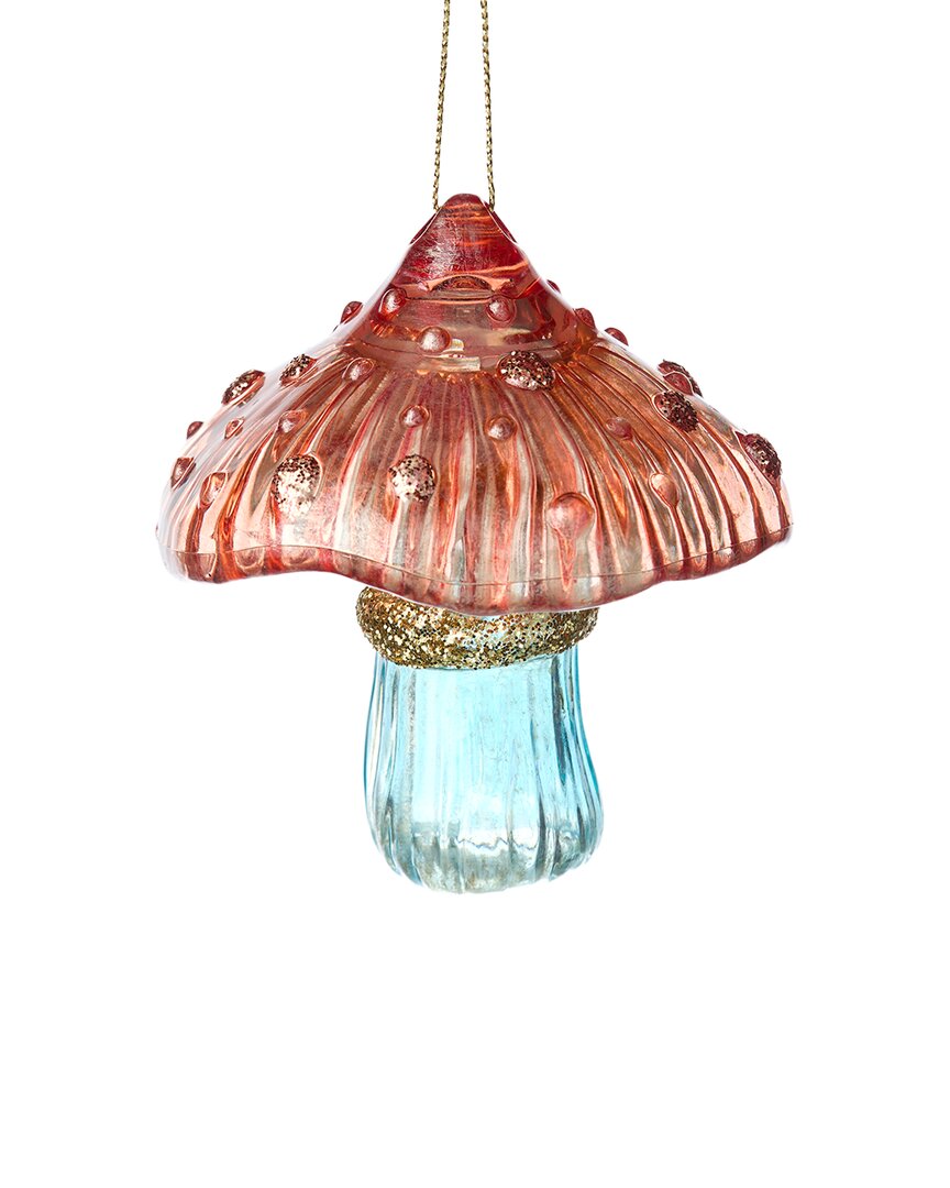 Kurt Adler Set Of 2 Teal & Desert Rose Mushroom Ornaments In Blue
