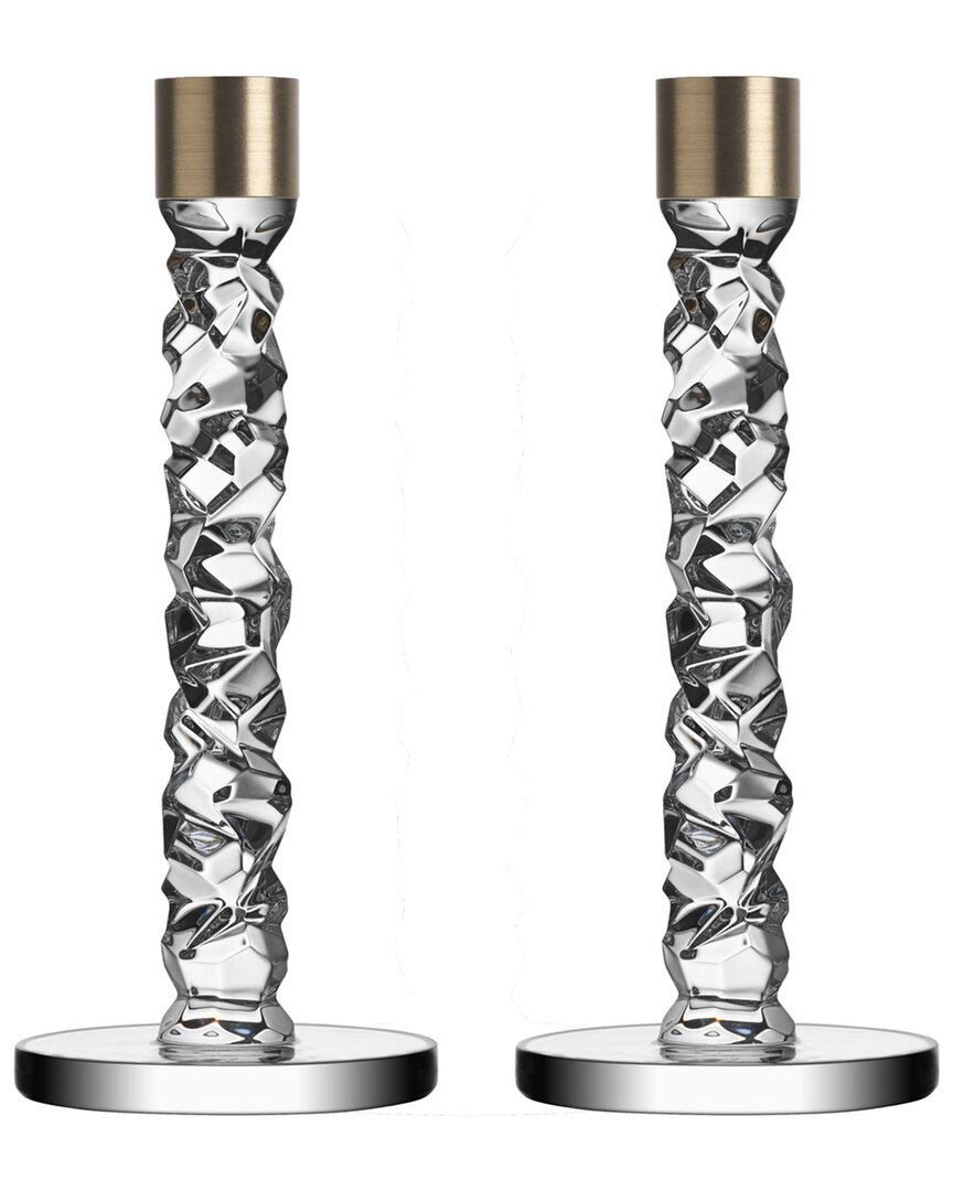 Orrefors Set Of 2 Large Carat Candlesticks In Yellow
