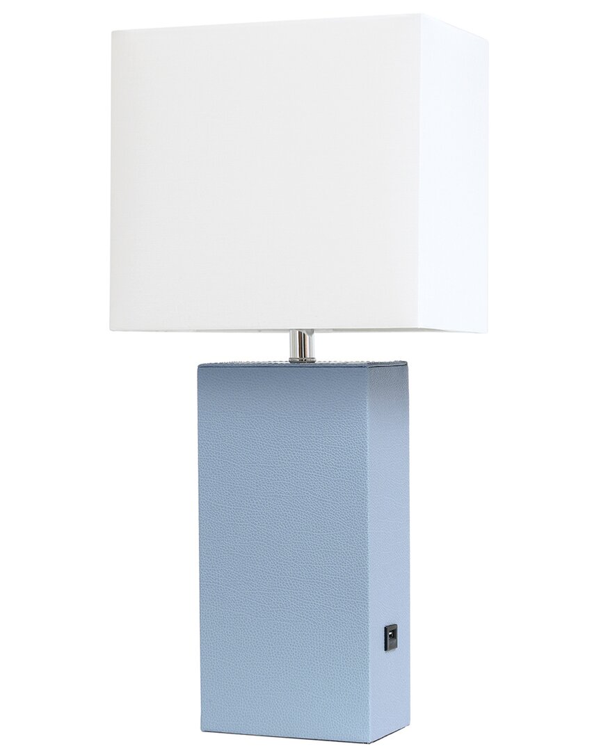 Lalia Home Lexington 21in Leather Base Modern Home Décor Bedside Table Lamp  With Usb Charging Port In Blue