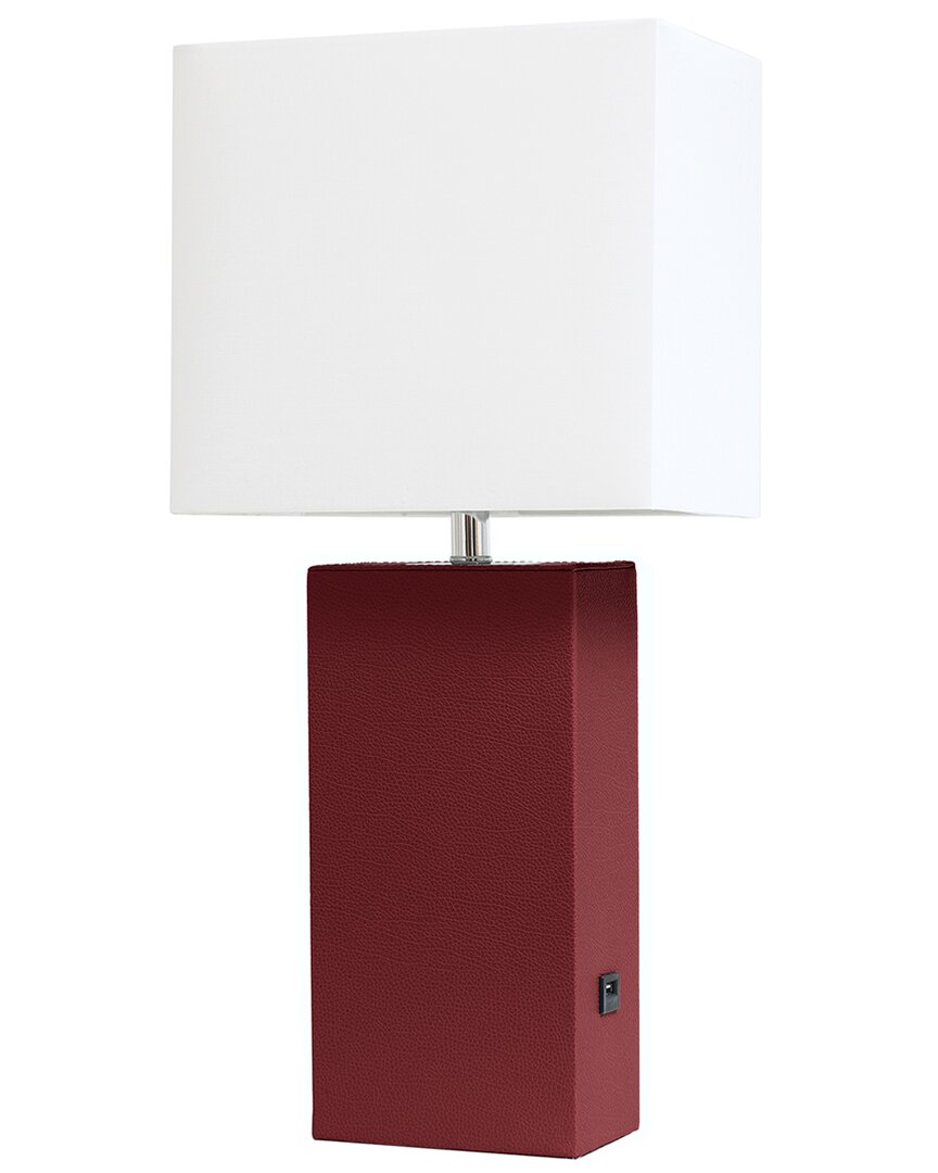 Lalia Home Lexington 21in Leather Base Modern Home Décor Bedside Table Lamp  With Usb Charging Port In Red