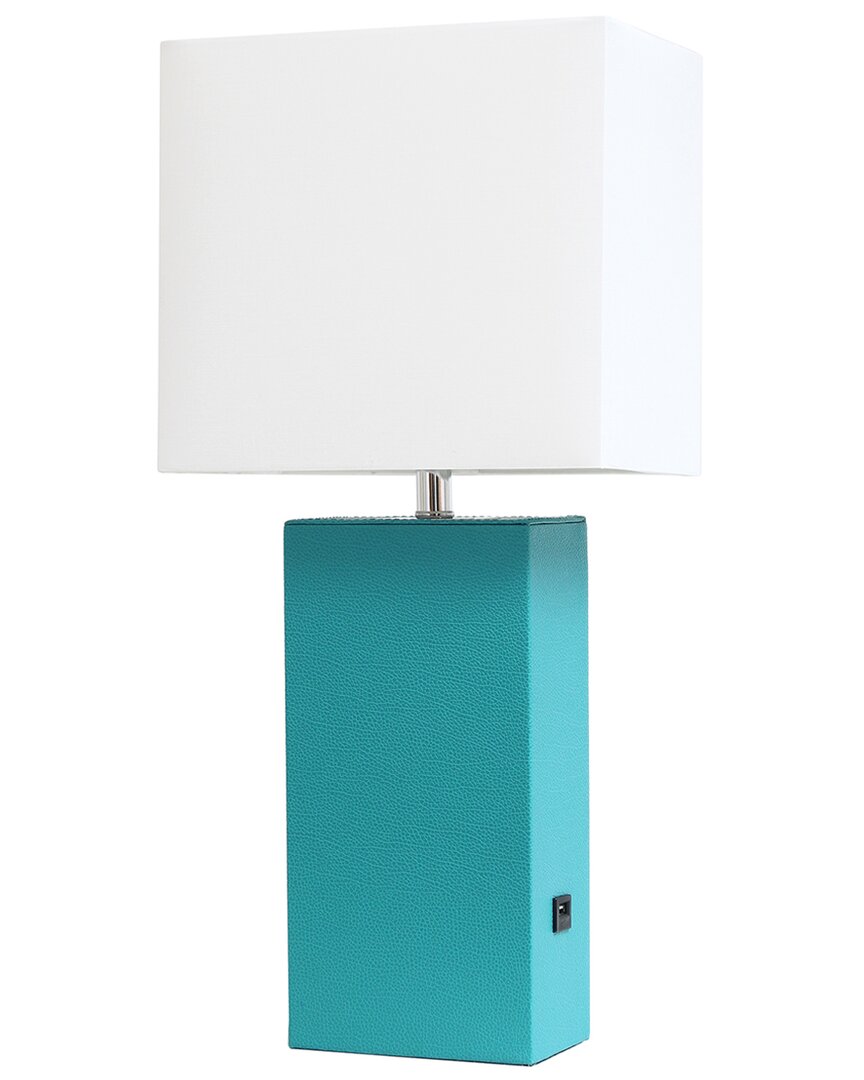 Shop Lalia Home Lexington 21in Leather Base Modern Home Décor Bedside Table Lamp  With Usb Charging Port In Blue