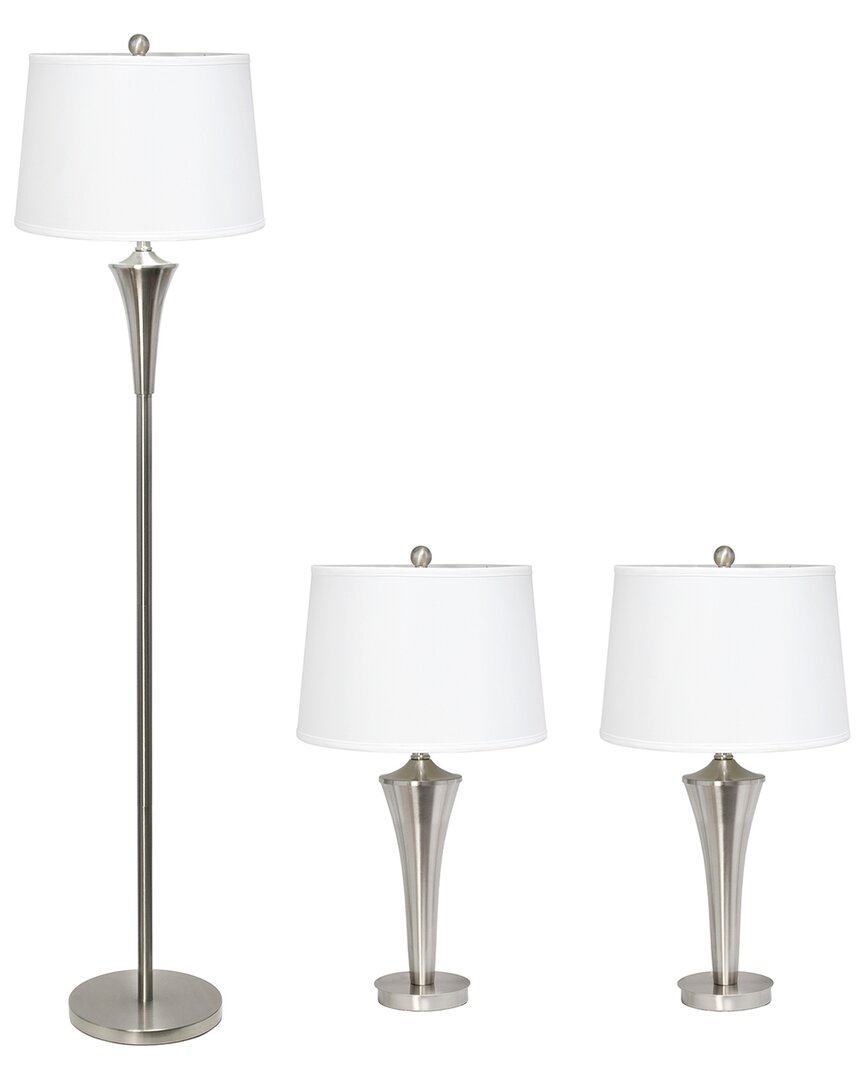 Lalia Home Perennial Modern Vienna 3pc Metal Lamp Set (2 Table Lamps, 1 Floor  Lamp) In Silver