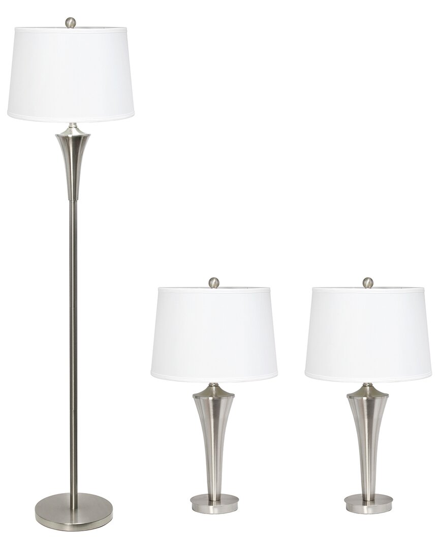 Lalia Home Perennial Modern Vienna 3pc Metal Lamp Set (2 Table Lamps, 1 Floor Lamp) In Silver