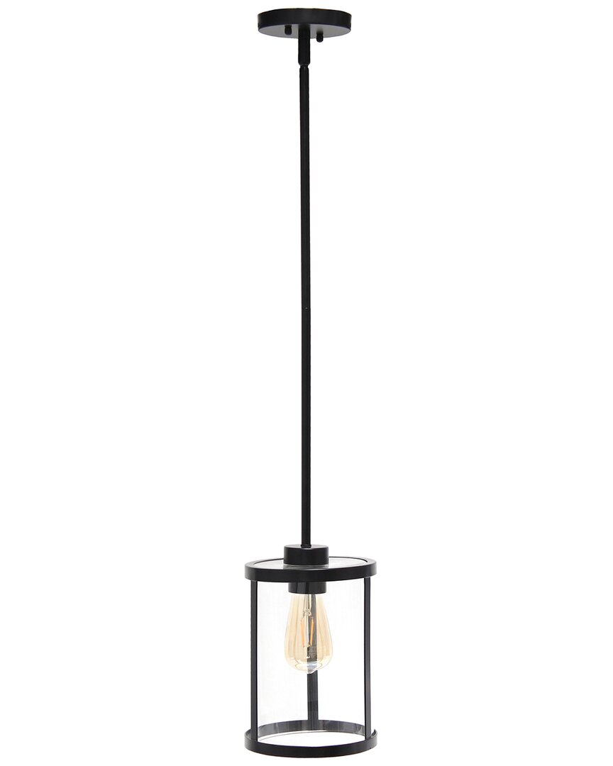 Lalia Home 1-light 9.25in Modern Farmhouse Adjustable Hanging Cylindrical  Clear Glass Pendant Fixture In Black
