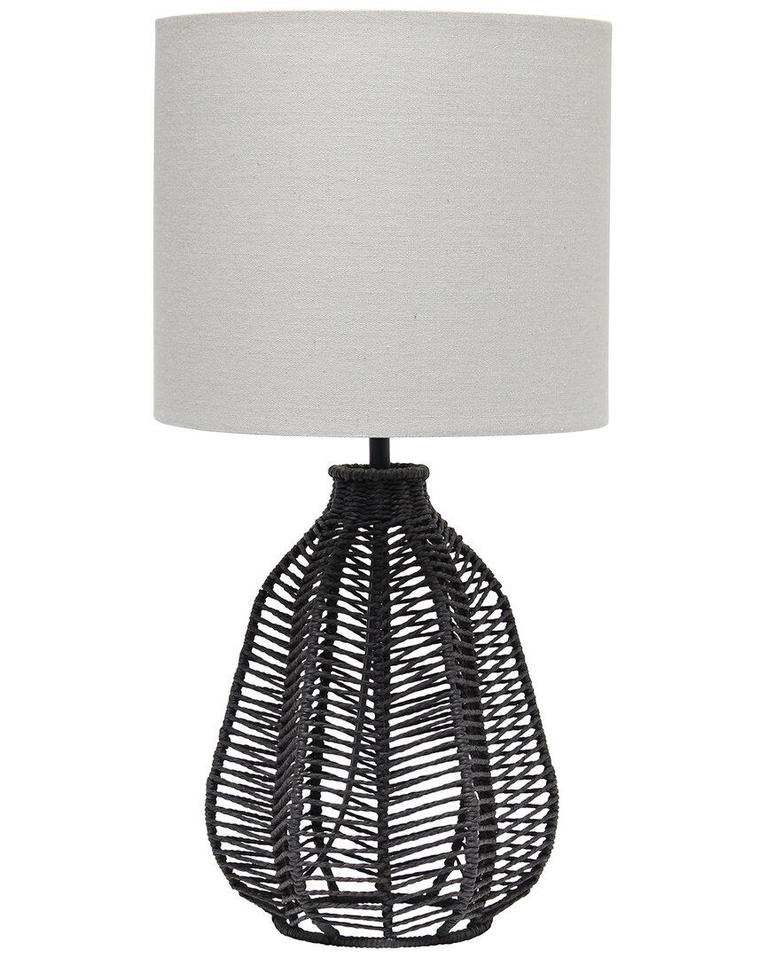 Lalia Home 21in Vintage Rattan Wicker Style Paper Rope Bedside Table Lamp In Black