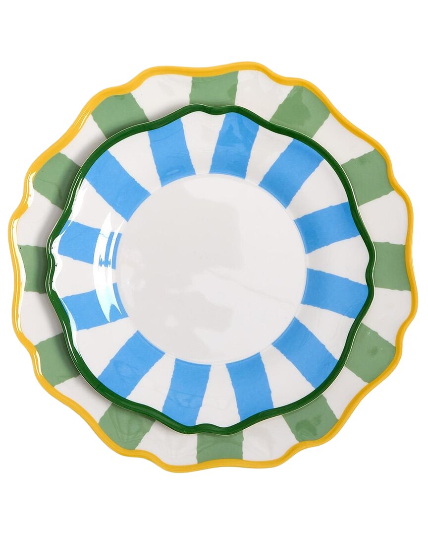Two's Company Set Of 4 Striped Salad / Dessert Plates In Multi