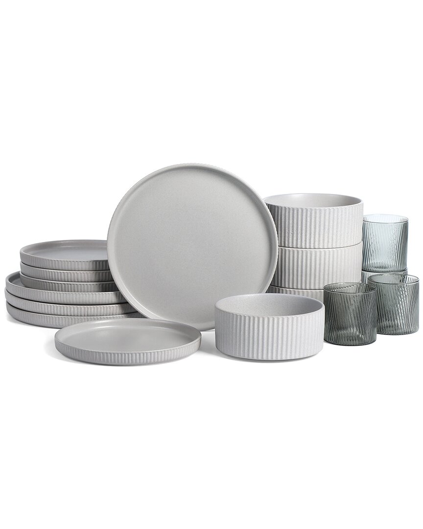 Stone Lain Haven 16pc Stoneware Dinnerware Set With Borosilicate Glass
