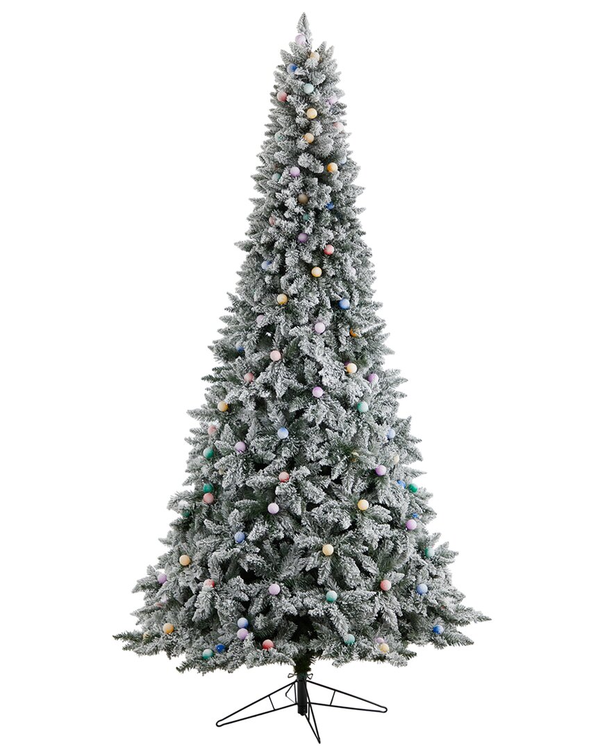 Nearly Natural 9.5ft. Flocked British Columbia Mountain Fir Artificial  Christmas Tree In White