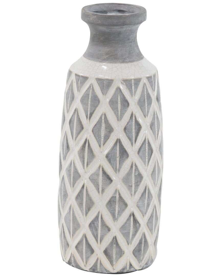 Peyton Lane Gray Ceramic Vase With Diamond Pattern