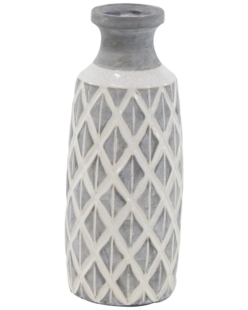 Peyton Lane Gray Ceramic Vase With Diamond Pattern In Gray