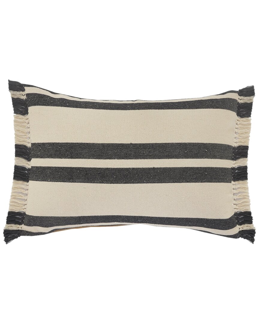 Lr Home Hailey Striped Lumbar Pillow With Fringe In Gray