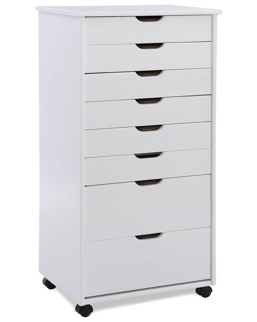 Linon Rudy Rolling 8 Drawer Cart In White