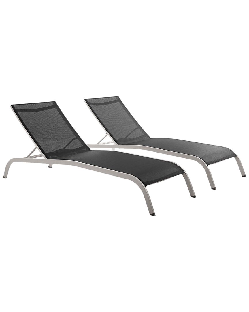 Modway Savannah Outdoor Patio Mesh Chaise Lounge Set Of 2 In Black