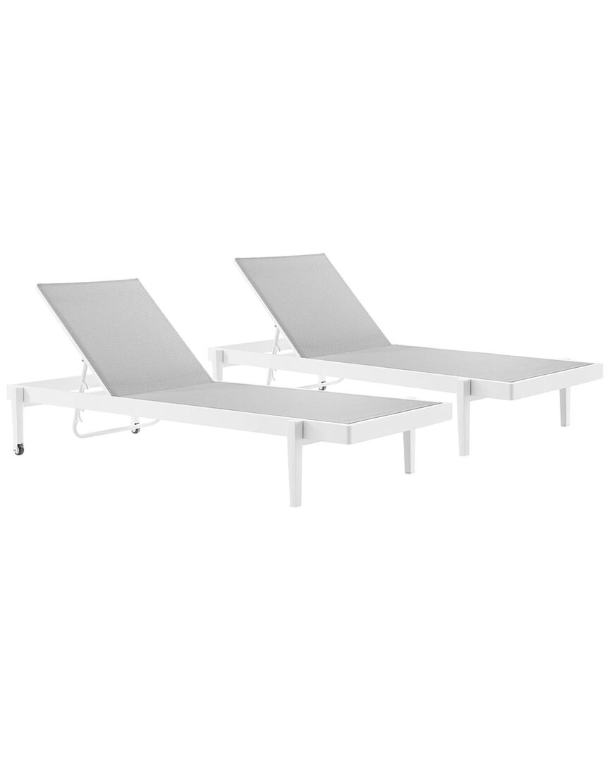 Modway Charleston Outdoor Patio Aluminum Chaise Lounge Chair Set Of 2 In White