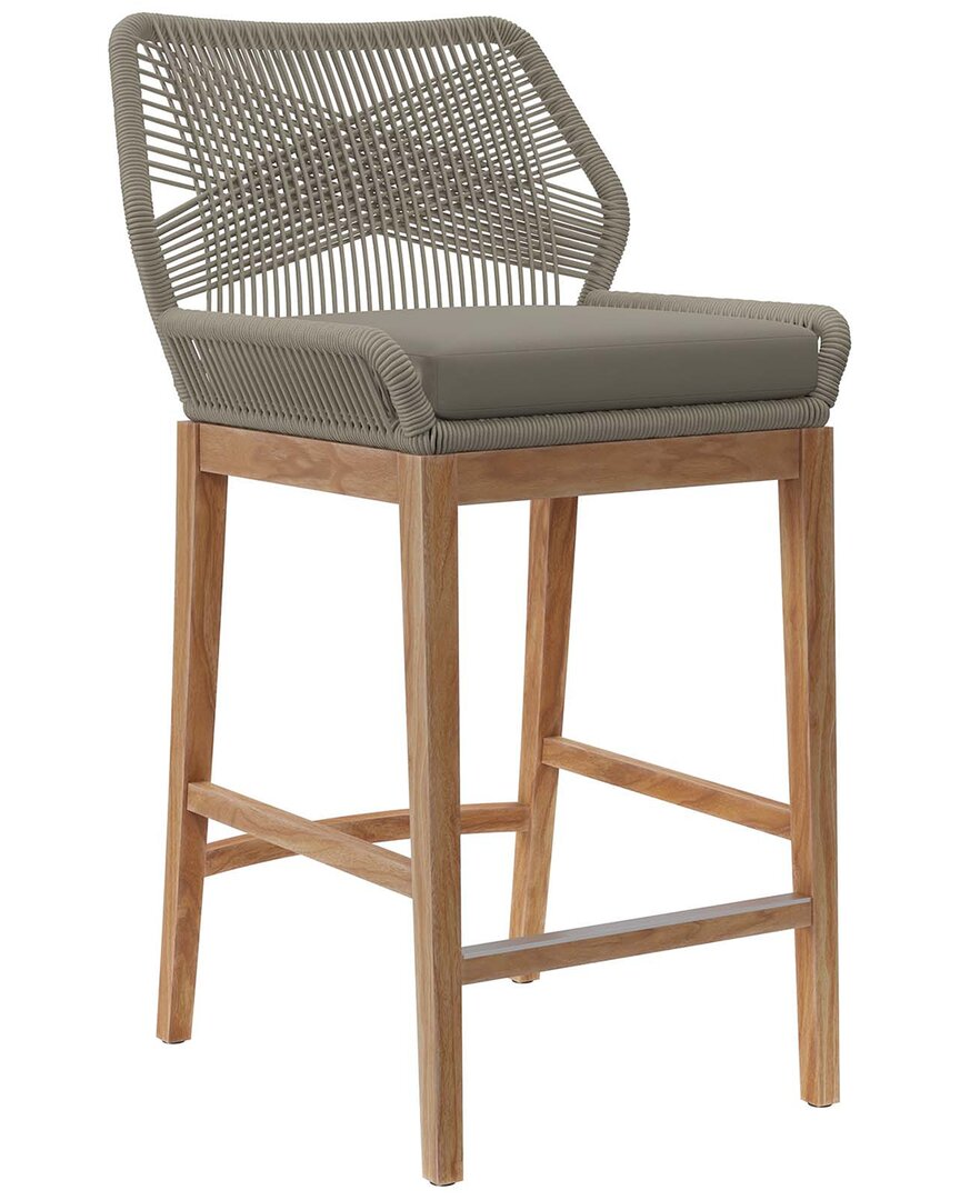 Modway Wellspring Outdoor Patio Teak Wood Bar Stool In Grey
