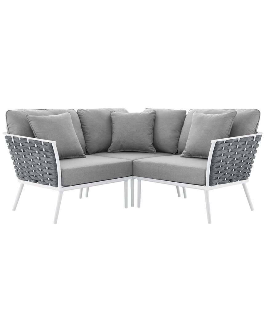 Modway Stance Outdoor Patio Aluminum Small Sectional Sofa In White