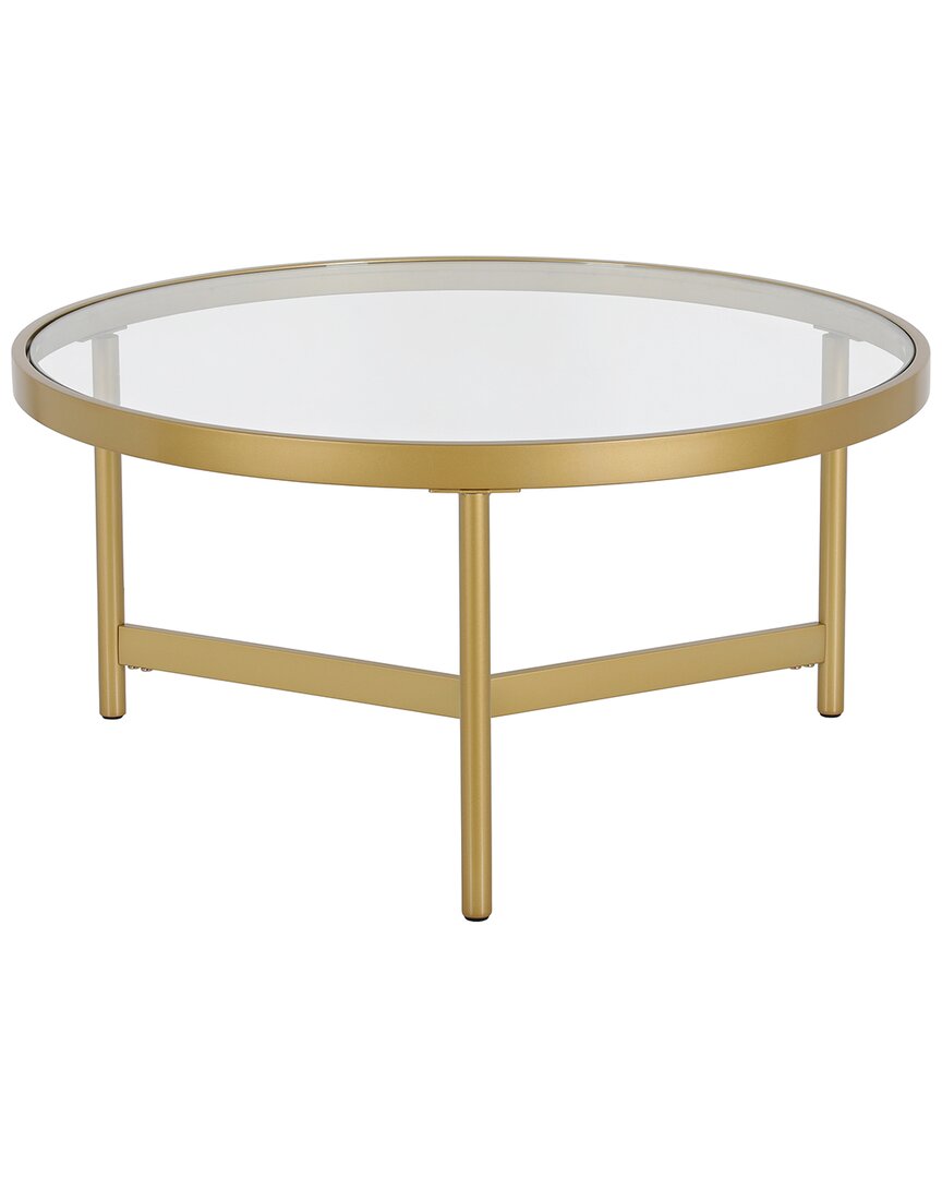 Abraham + Ivy Yara 32 Wide Round Coffee Table With Glass Top In Gold