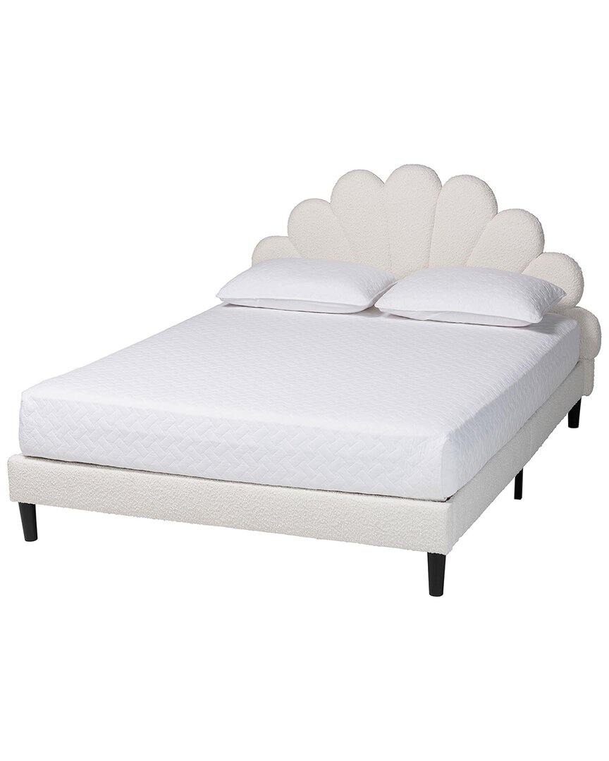 Baxton Studio Albion Boucle Upholstered Platform Bed In White