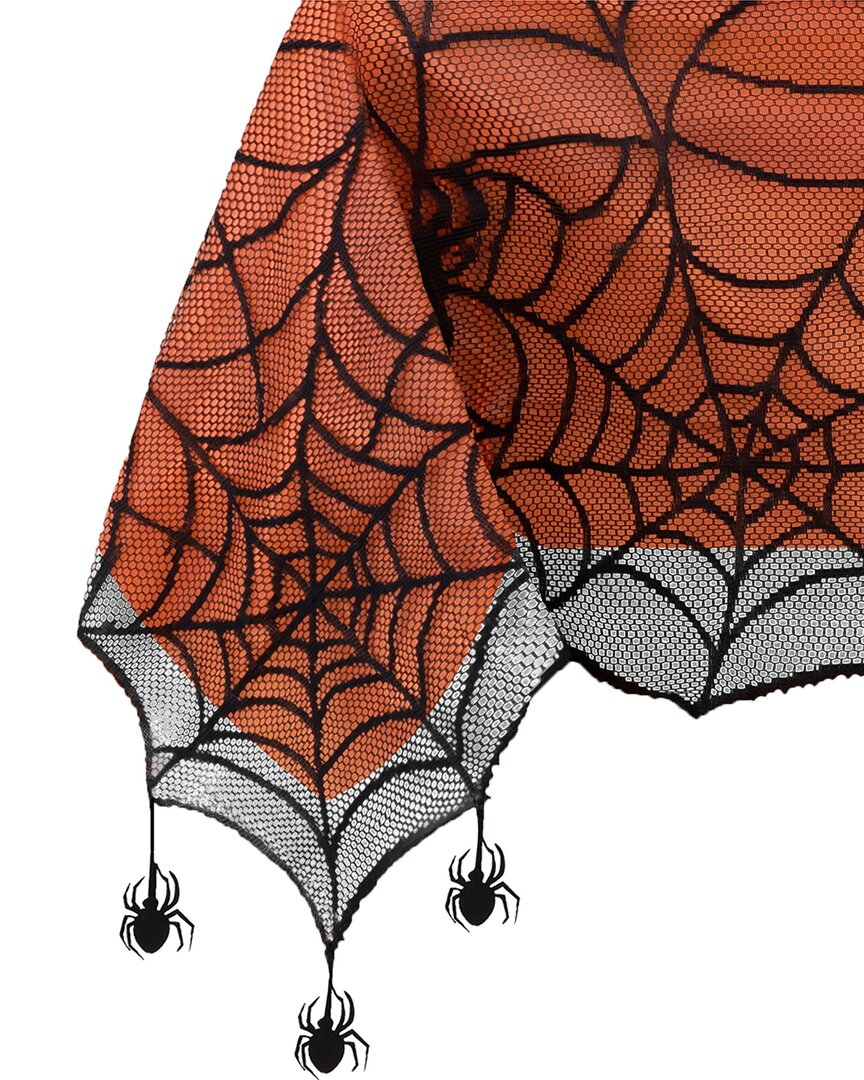 Elrene Home Fashions Crawling Web Lace Halloween Tablecloth With Orange Liner In Black