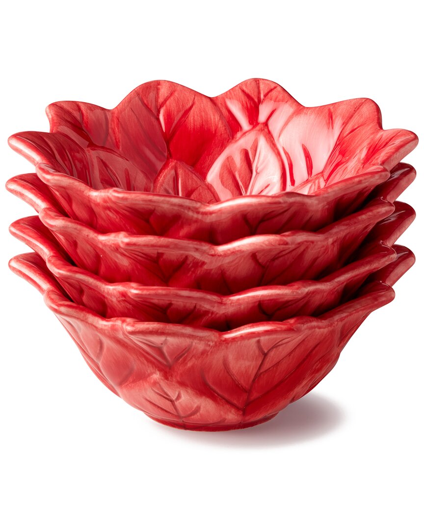 Certified International Set Of 4 Winter Blooms 3d Poinsettia Ice Cream Bowls In Red