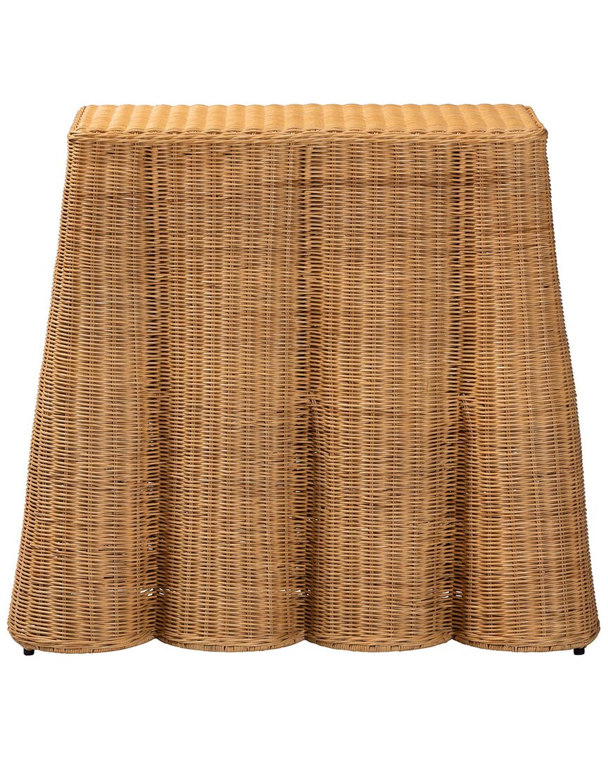 Baxton Studio Palm Scallop Rattan Console Table In Brown
