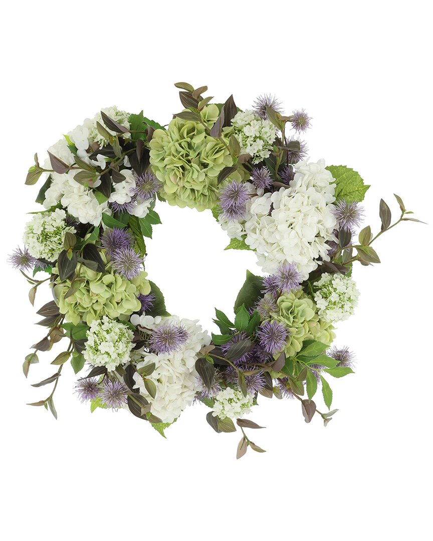 Creative Displays 22in Grapevine Wreath With Hydrangeas & Thistle In Green