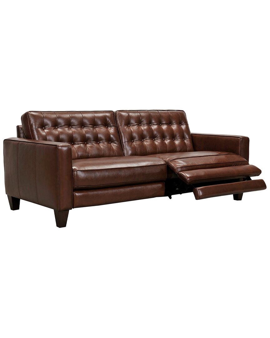 Armen Living Wesley 81in Chestnut Leather Power Footrest Tuxedo Arm Sofa