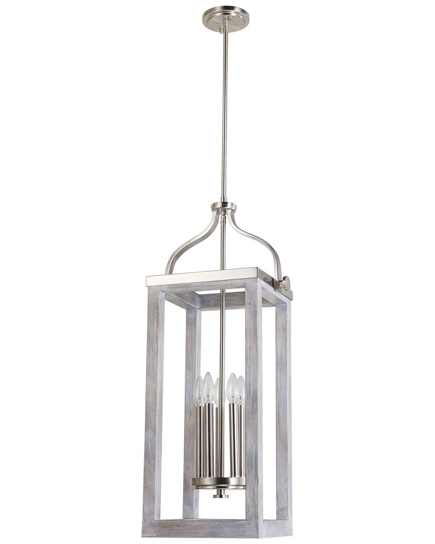 Eglo Westbury 5 Light Open Frame Pendant With Brushed Nickel & Painted Grey Driftwood Effect Finish