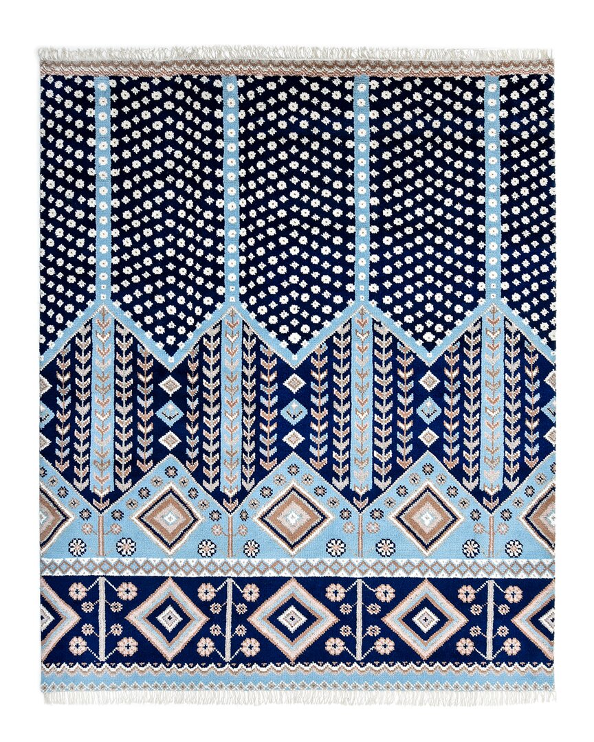 Solo Rugs Hudson Contemporary Floral Hand-knotted Wool-blend Area Rug In Blue