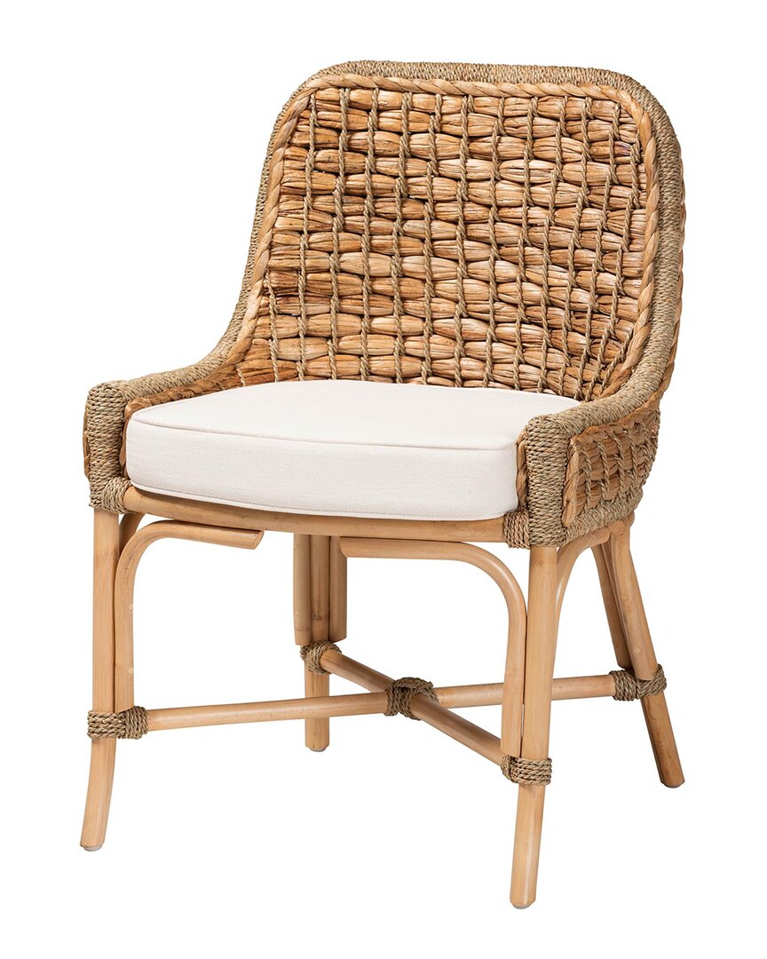 Baxton Studio Kyle Woven Rattan Dining Side Chair With Cushion In White