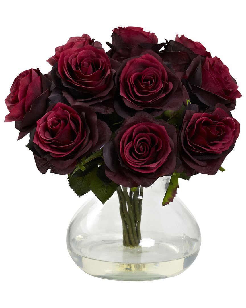 Nearly Natural Rose Arrangement With Vase In Burgundy
