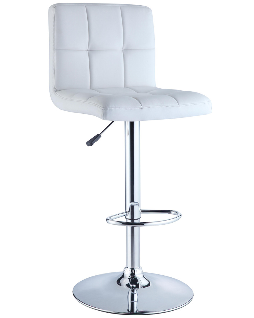 Powell White Quilted Faux Leather & Chrome Adjustable Bar Stool