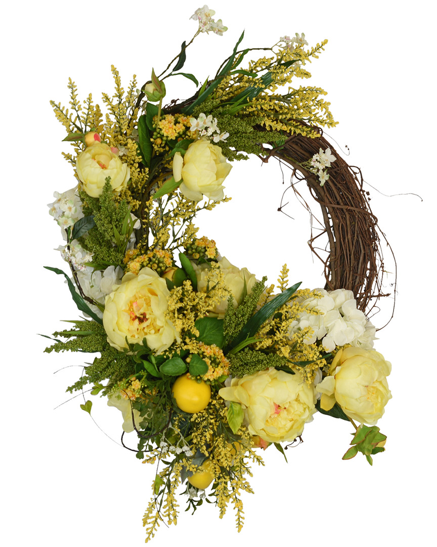 Creative Displays Yellow Peony And Lemon Grapevine Wreath