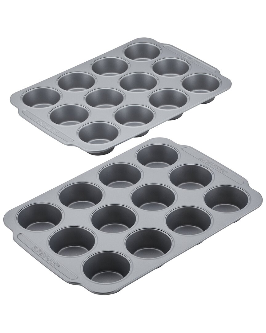 Farberware Nonstick 2pc Double Batch Muffin & Cupcake Pan Set In Grey