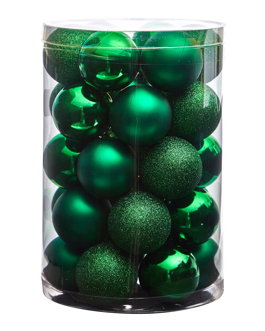 Nearly Natural Set Of 30 Shatterproof Christmas Tree Ornaments In Green