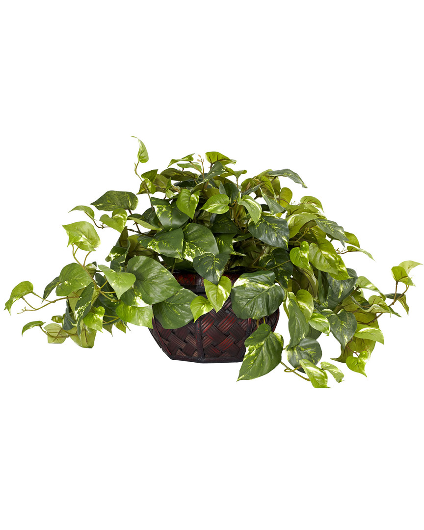 Nearly Natural Pothos With Decorative Vase Silk Plant In Green