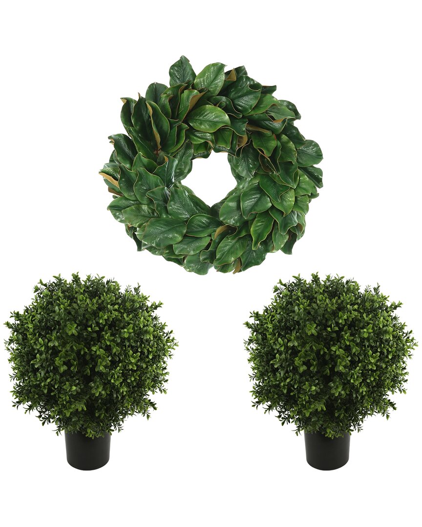 Shop Creative Displays Christmas Holiday Set With 24in Classic Magnolia Wreath & 2 Uv-rated Boxwood Drop- In Green