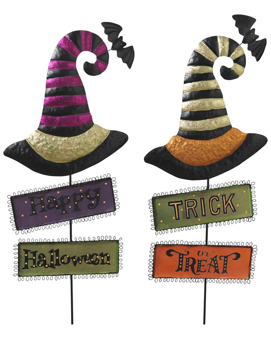 Gerson International Set Of Two 37-in Metal Witch's Hats With Halloween In Multicolor