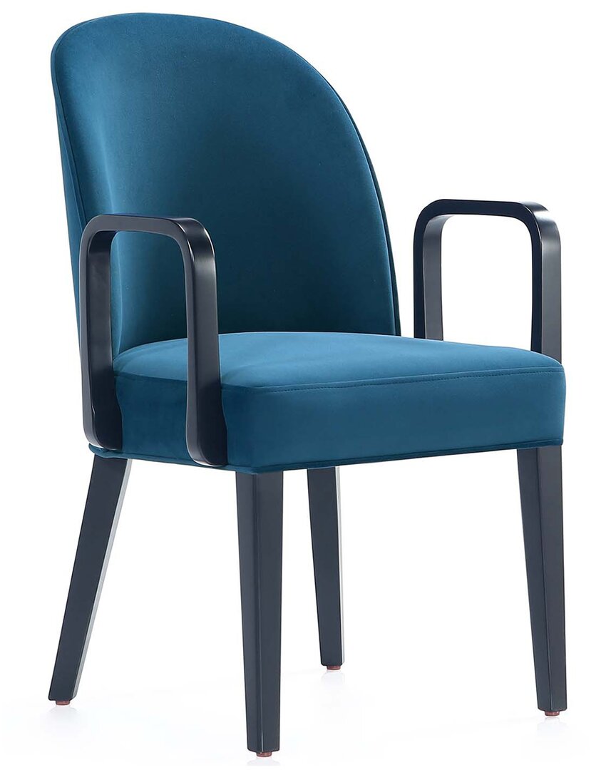 Manhattan Comfort Hillman Modern Velvet Upholstered Dining Arm Chair In Blue