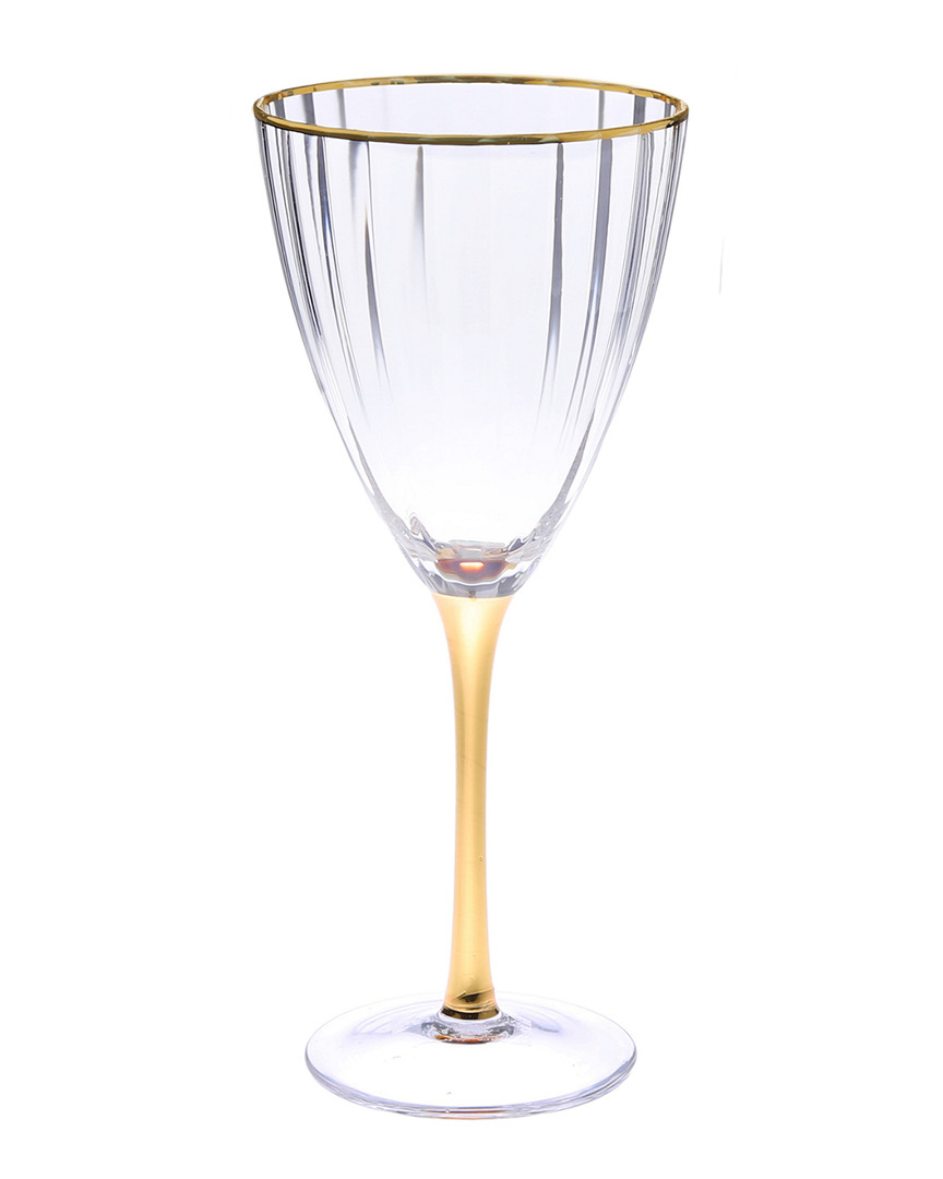 Shop Classic Touch Set Of 6 Straight Line Textured Wine Glasses With Gold Stem And Rim