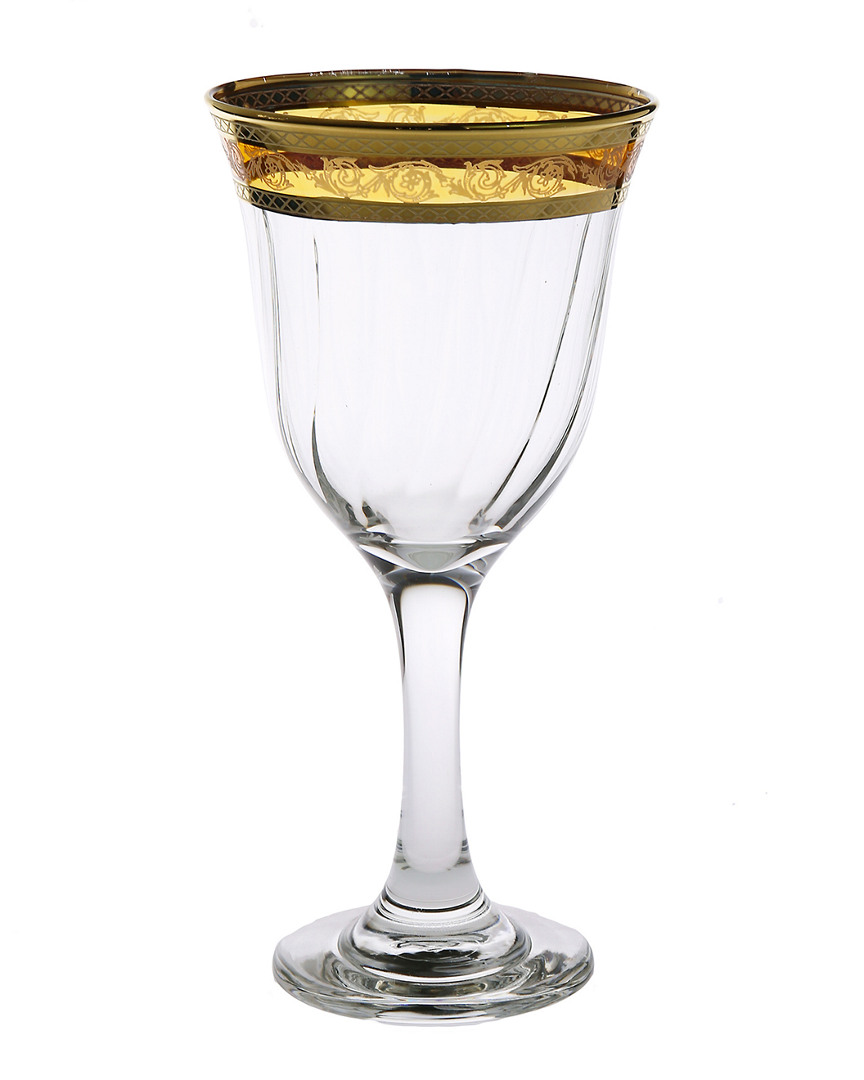 Classic Touch Set Of 6 Amber Water Glasses With Gold Design