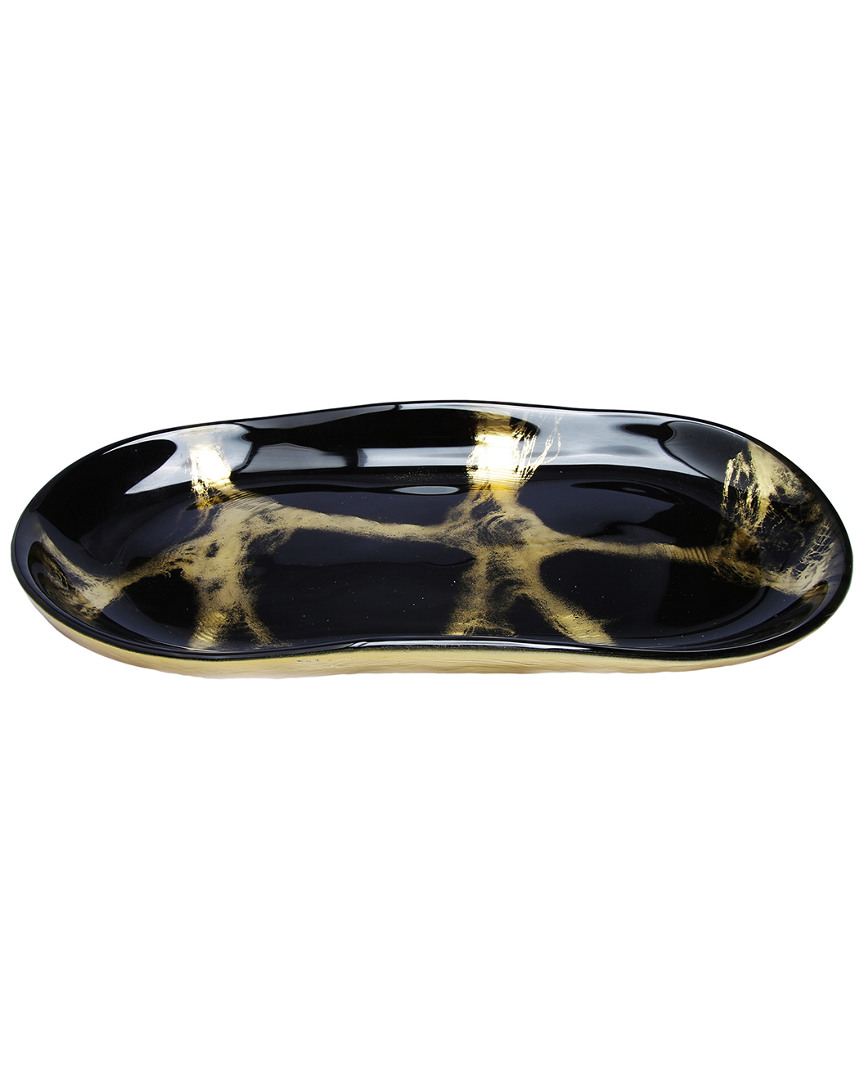 Classic Touch Black And Gold Marbleized Oval Dish