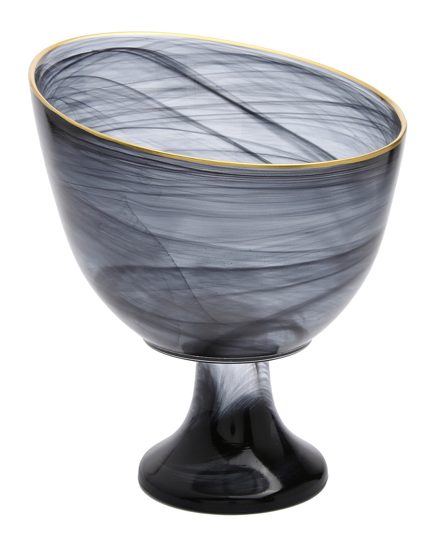 Classic Touch Black Alabaster Footed Candy Bowl With Gold Rim