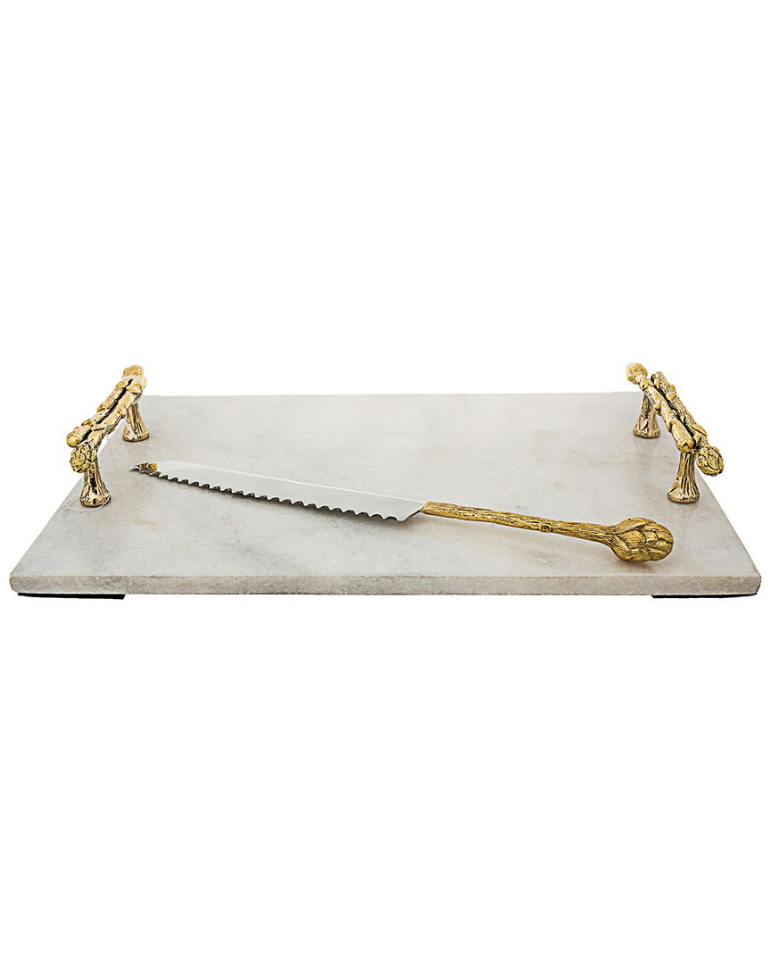 Classic Touch White Marble Bread Board With Asparagus Design Handles