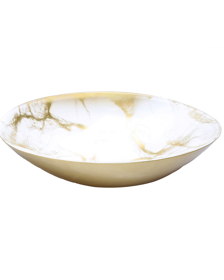 Classic Touch White And Gold Marbleized Oval Bowl