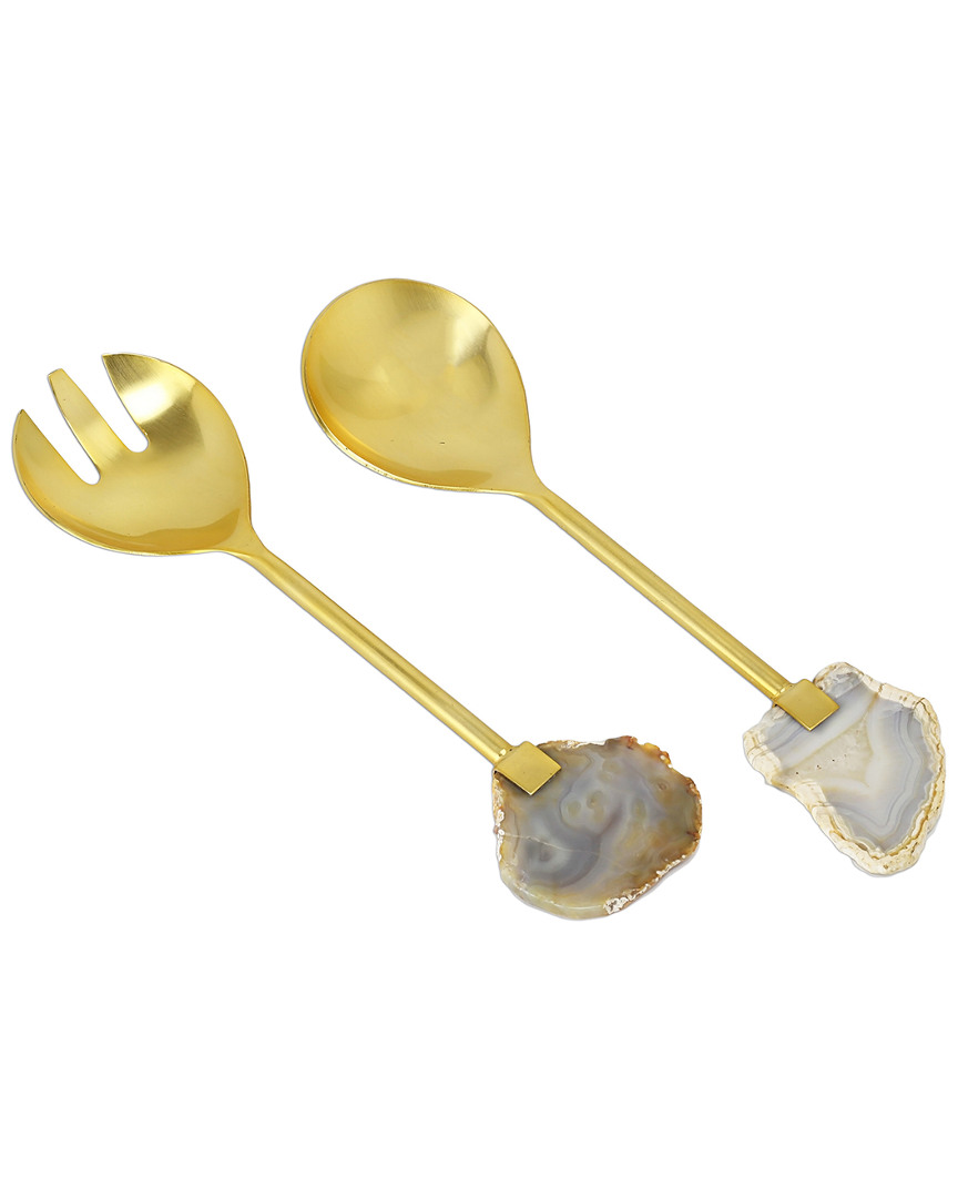 Shop Classic Touch Set Of Salad Servers With Agate Stone Handle
