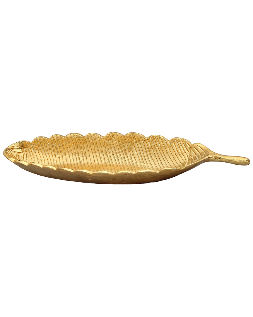 Classic Touch Gold Leaf Shaped Platter With Vein Engrave Design