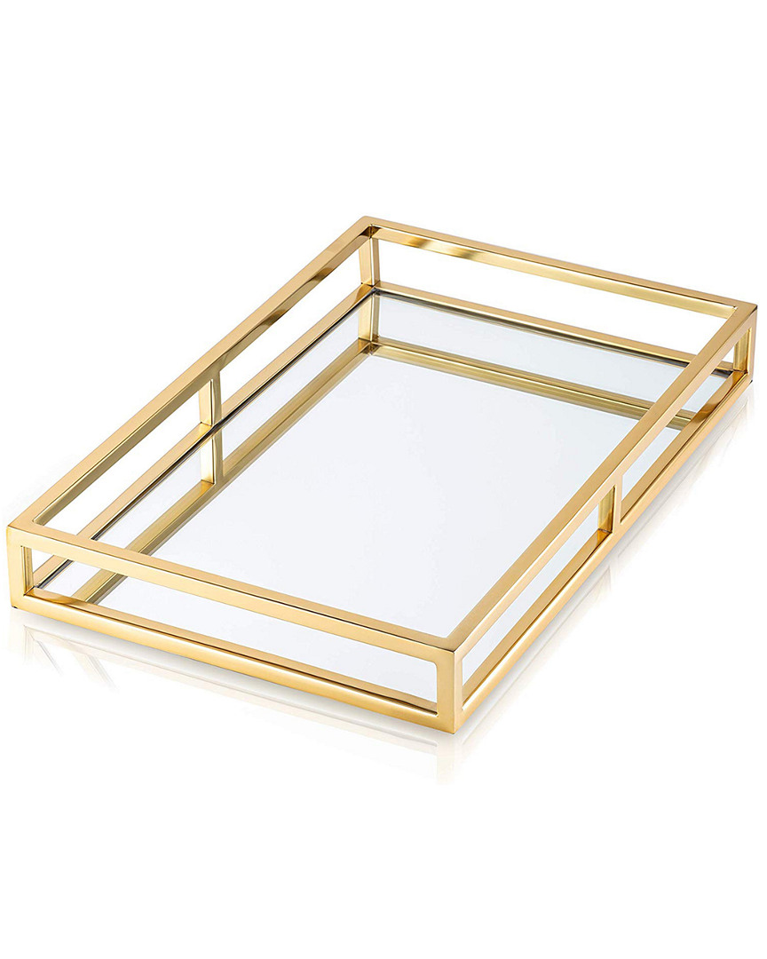 Classic Touch Oblong Mirror Tray With Gold Walls
