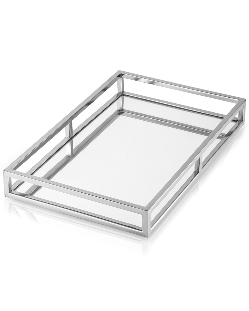 Classic Touch Oblong Mirror Tray With Silver Walls