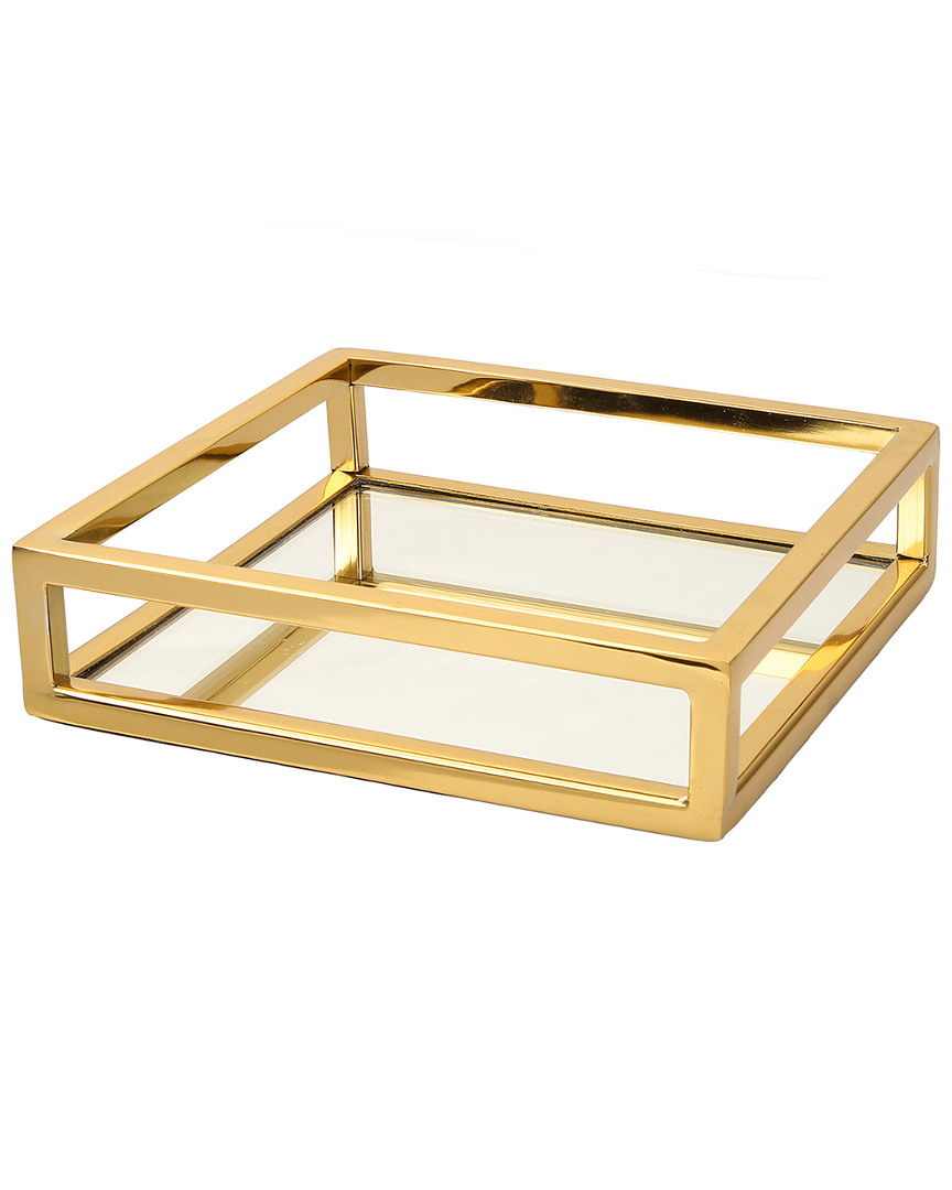 Classic Touch Square Mirrored Napkin Holder With Gold Walls